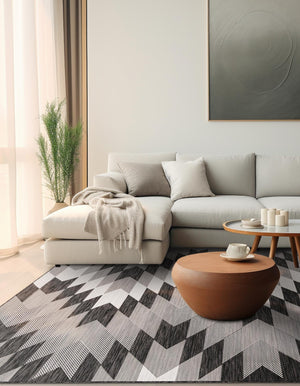 Black and White 12' x 12' Outdoor Modern Square Rug