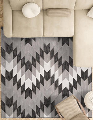 Black and White 12' x 12' Outdoor Modern Square Rug