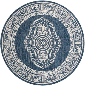 Blue 10' x 10' Outdoor Traditional Round Area Rug Weather Resistant for Patio, Deck, Terrace, Balcony, Porch Classical Design Outside Carpet for Sale at Rug Engine