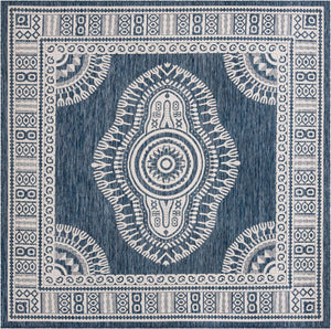 Blue 10' x 10' Outdoor Traditional Square Area Rug Weather Resistant for Patio, Deck, Terrace, Balcony, Porch Classical Design Outside Carpet for Sale at Rug Engine