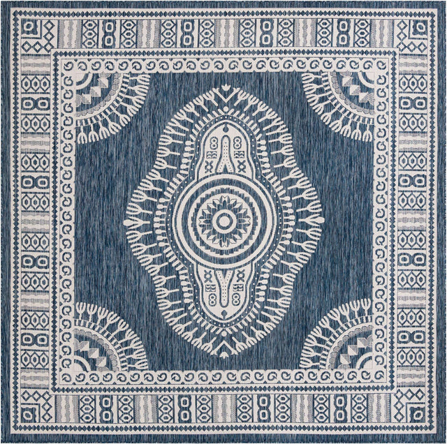 Blue 10' x 10' Outdoor Traditional Square Area Rug Weather Resistant for Patio, Deck, Terrace, Balcony, Porch Classical Design Outside Carpet for Sale at Rug Engine
