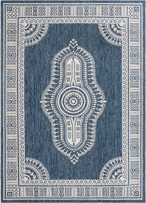 Blue 10' x 14' 1 Outdoor Traditional Rectangle Area Rug Weather Resistant for Patio, Deck, Terrace, Balcony, Porch Classical Design Outside Carpet for Sale at Rug Engine