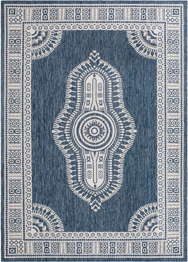Blue 10' x 14' 1 Outdoor Traditional Rectangle Area Rug Weather Resistant for Patio, Deck, Terrace, Balcony, Porch Classical Design Outside Carpet for Sale at Rug Engine