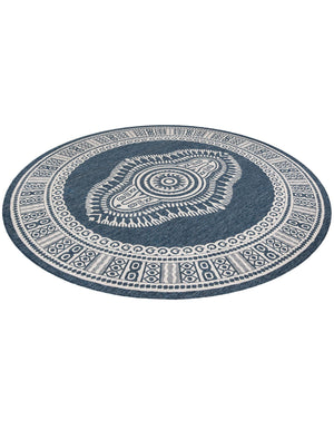 Blue 12' x 12' Outdoor Traditional Round Area Rug Weather Resistant for Patio, Deck, Terrace, Balcony, Porch Classical Design Outside Carpet for Sale at Rug Engine