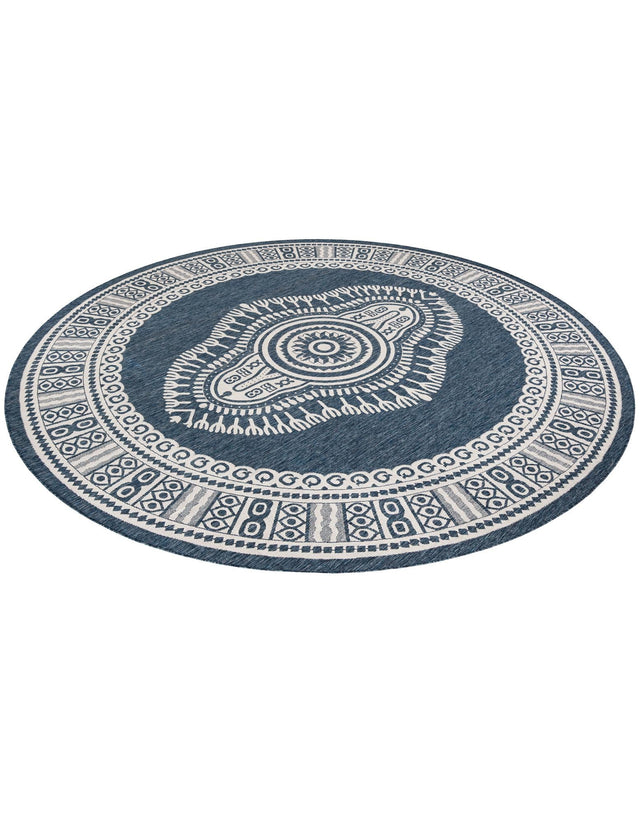 Blue 12' x 12' Outdoor Traditional Round Area Rug Weather Resistant for Patio, Deck, Terrace, Balcony, Porch Classical Design Outside Carpet for Sale at Rug Engine