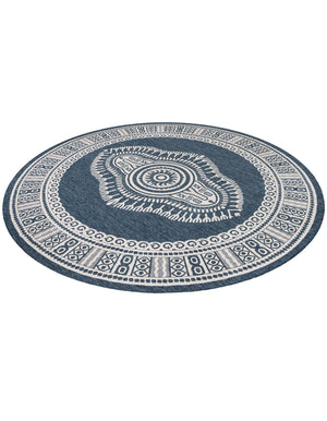 Blue 12' x 12' Outdoor Traditional Round Area Rug Weather Resistant for Patio, Deck, Terrace, Balcony, Porch Classical Design Outside Carpet for Sale at Rug Engine