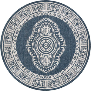 Blue 12' x 12' Outdoor Traditional Round Area Rug Weather Resistant for Patio, Deck, Terrace, Balcony, Porch Classical Design Outside Carpet for Sale at Rug Engine