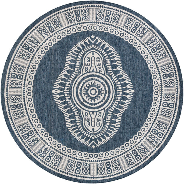Blue 12' x 12' Outdoor Traditional Round Area Rug Weather Resistant for Patio, Deck, Terrace, Balcony, Porch Classical Design Outside Carpet for Sale at Rug Engine