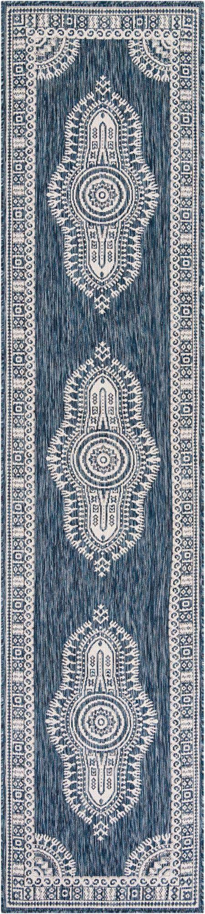 Blue 2' 7 x 12' Outdoor Traditional Runner Area Rug Weather Resistant for Patio, Deck, Terrace, Balcony, Porch Classical Design Outside Carpet for Sale at Rug Engine
