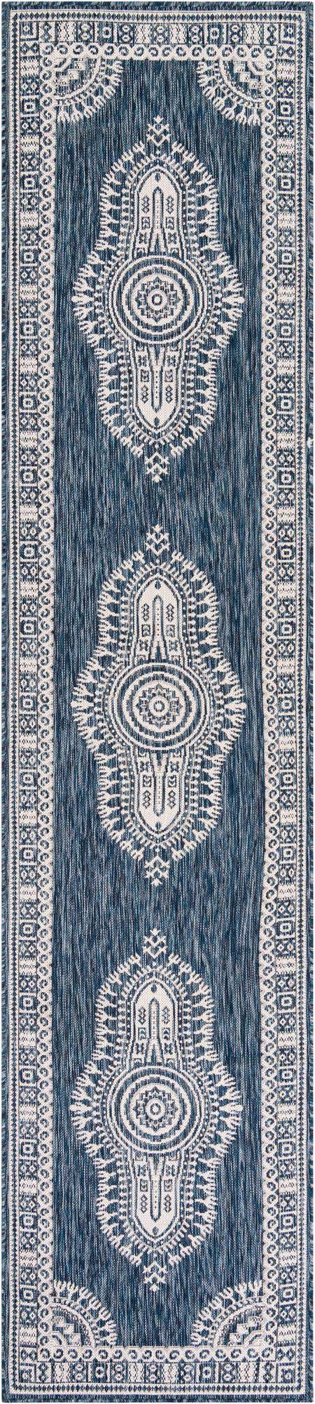 Blue 2' 7 x 12' Outdoor Traditional Runner Area Rug Weather Resistant for Patio, Deck, Terrace, Balcony, Porch Classical Design Outside Carpet for Sale at Rug Engine