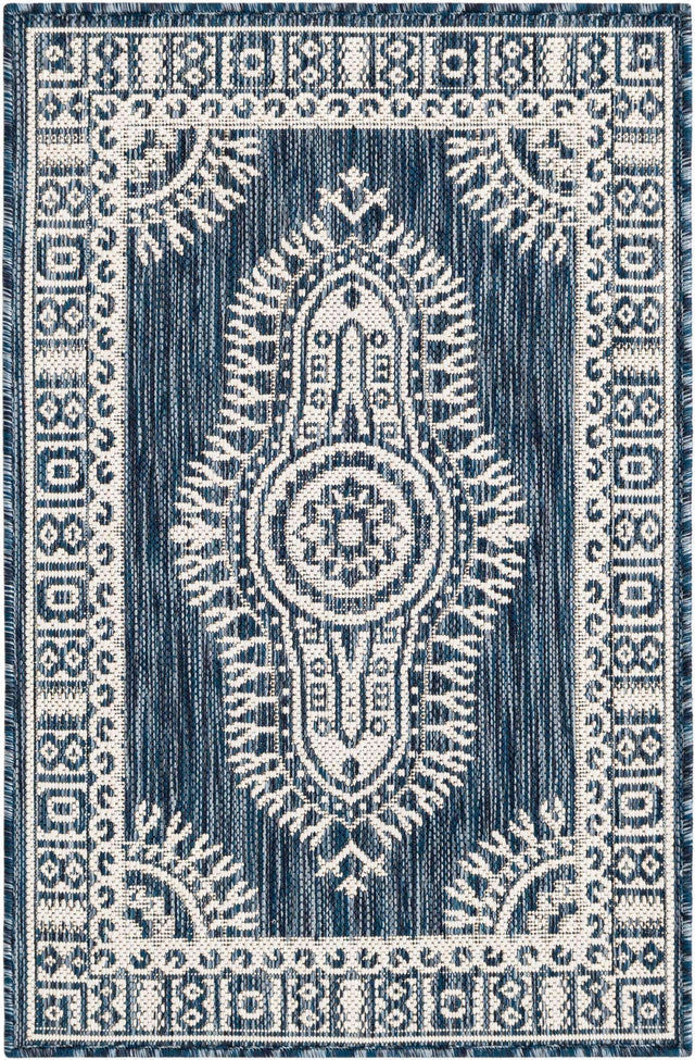 Blue 2' x 3' 1 Outdoor Traditional Rectangle Area Rug Weather Resistant for Patio, Deck, Terrace, Balcony, Porch Classical Design Outside Carpet for Sale at Rug Engine