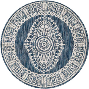 Blue 3' 1 x 3' 1 Outdoor Traditional Round Area Rug Weather Resistant for Patio, Deck, Terrace, Balcony, Porch Classical Design Outside Carpet for Sale at Rug Engine