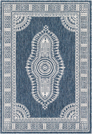 Blue 4' 1 x 6' 1 Outdoor Traditional Rectangle Area Rug Weather Resistant for Patio, Deck, Terrace, Balcony, Porch Classical Design Outside Carpet for Sale at Rug Engine