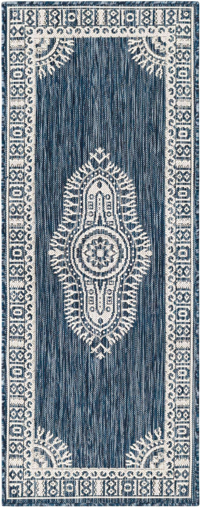 Blue 2' x 5' 3 Outdoor Traditional Runner Area Rug Weather Resistant for Patio, Deck, Terrace, Balcony, Porch Classical Design Outside Carpet for Sale at Rug Engine