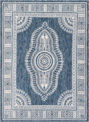 Blue 5' 3 x 7' 1 Outdoor Traditional Rectangle Area Rug Weather Resistant for Patio, Deck, Terrace, Balcony, Porch Classical Design Outside Carpet for Sale at Rug Engine