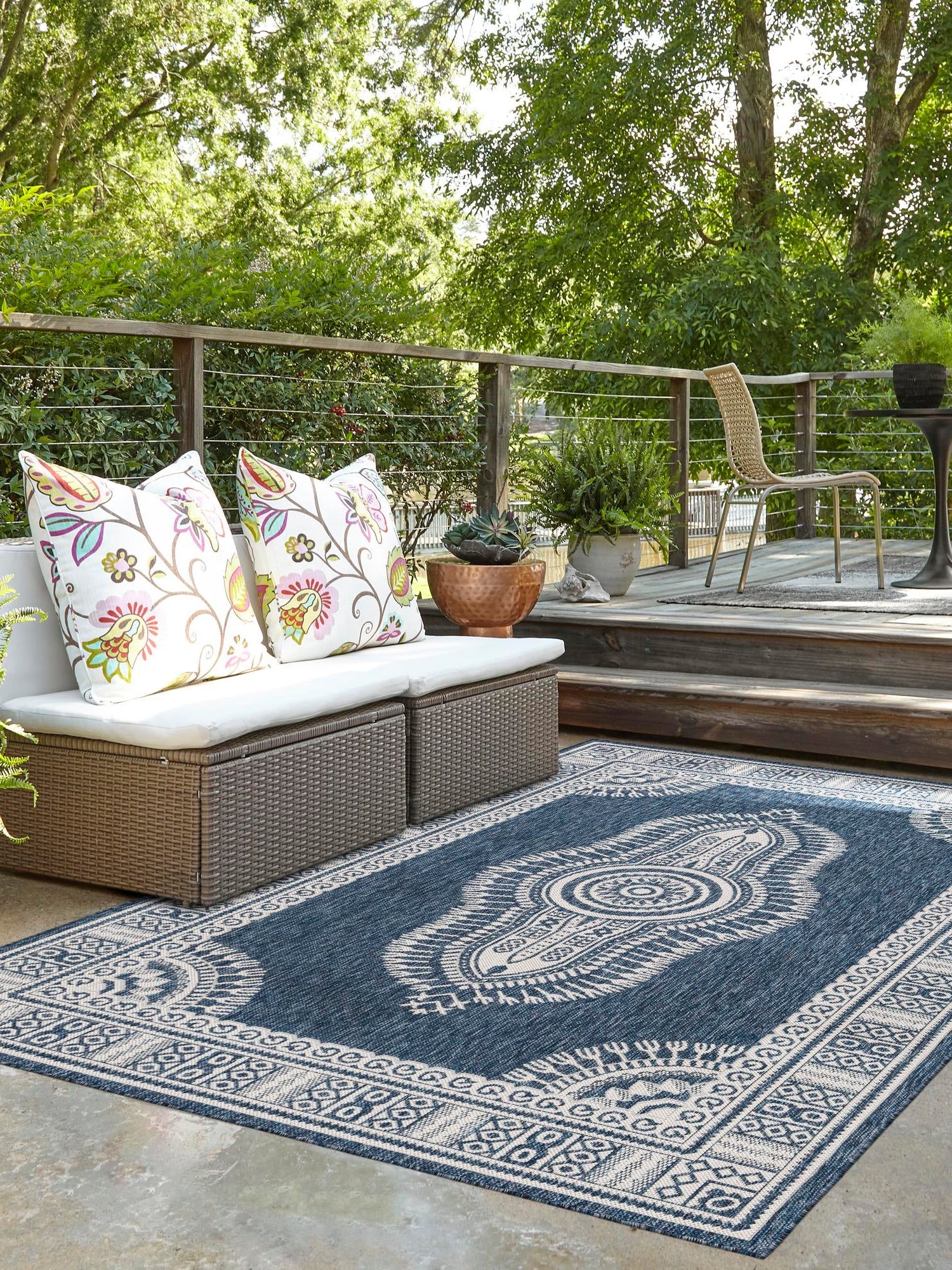 Blue 10' x 14' 1 Outdoor Traditional Rectangle Area Rug Weather Resistant for Patio, Deck, Terrace, Balcony, Porch Classical Design Outside Carpet for Sale at Rug Engine