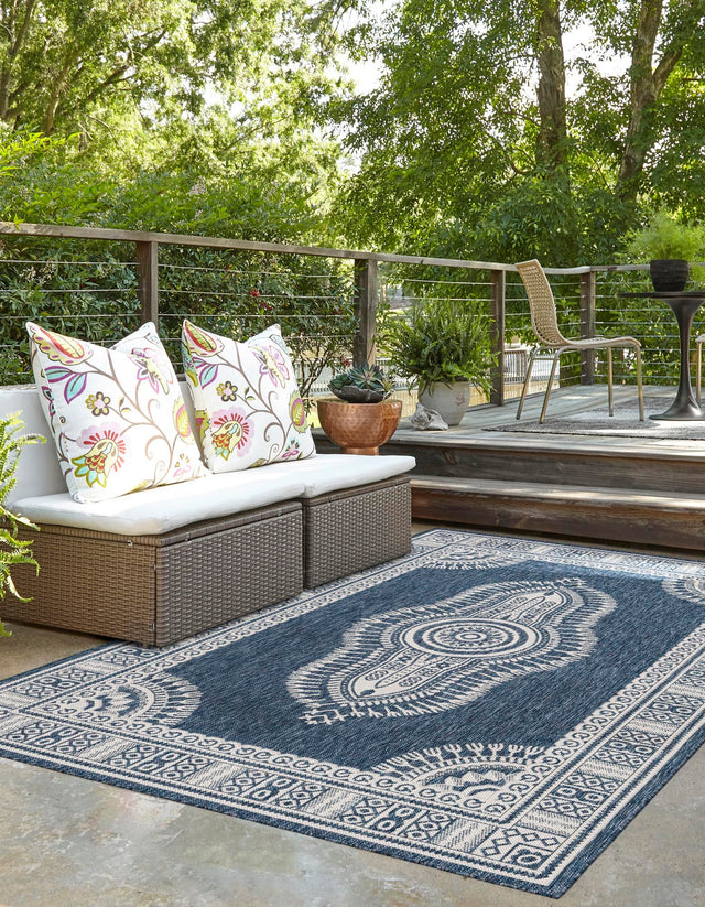 Blue 2' x 3' 1 Outdoor Traditional Rectangle Area Rug Weather Resistant for Patio, Deck, Terrace, Balcony, Porch Classical Design Outside Carpet for Sale at Rug Engine
