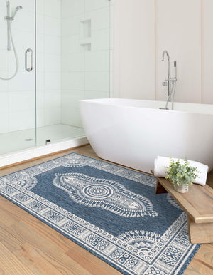 Blue 2' x 3' 1 Outdoor Traditional Rectangle Area Rug Weather Resistant for Patio, Deck, Terrace, Balcony, Porch Classical Design Outside Carpet for Sale at Rug Engine