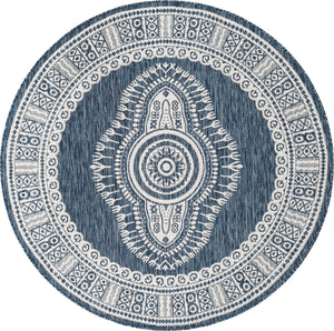 Blue 6' 1 x 6' 1 Outdoor Traditional Round Rug