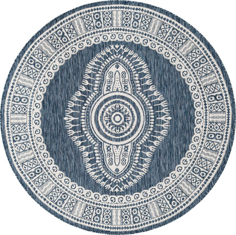 Blue 6' 1 x 6' 1 Outdoor Traditional Round Rug