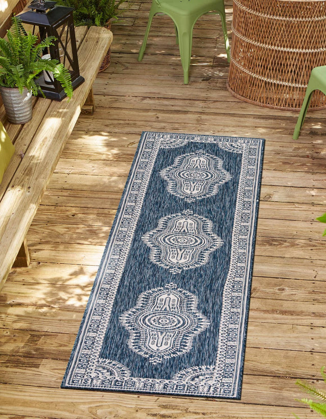 Blue 2' x 5' 3 Outdoor Traditional Runner Area Rug Weather Resistant for Patio, Deck, Terrace, Balcony, Porch Classical Design Outside Carpet for Sale at Rug Engine