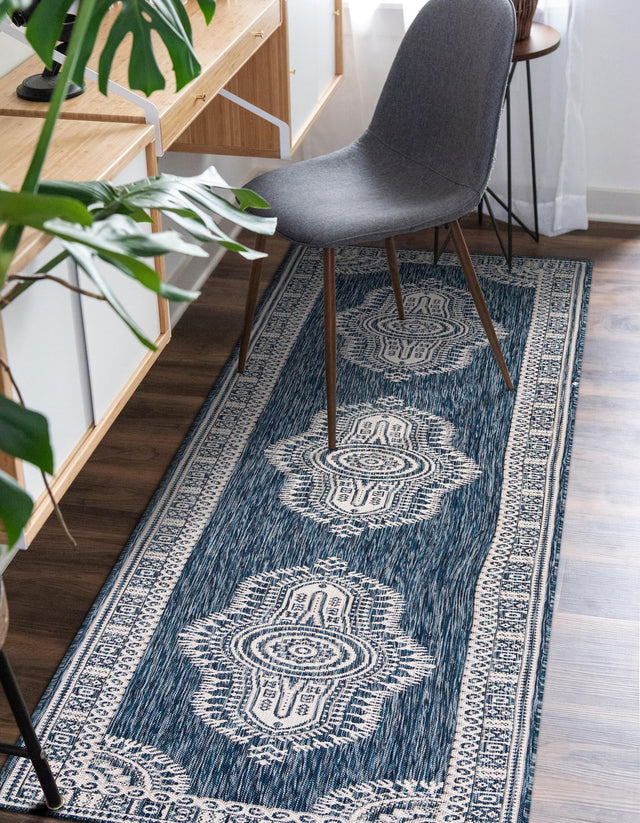 Blue 2' x 8' Outdoor Traditional Runner Area Rug Weather Resistant for Patio, Deck, Terrace, Balcony, Porch Classical Design Outside Carpet for Sale at Rug Engine