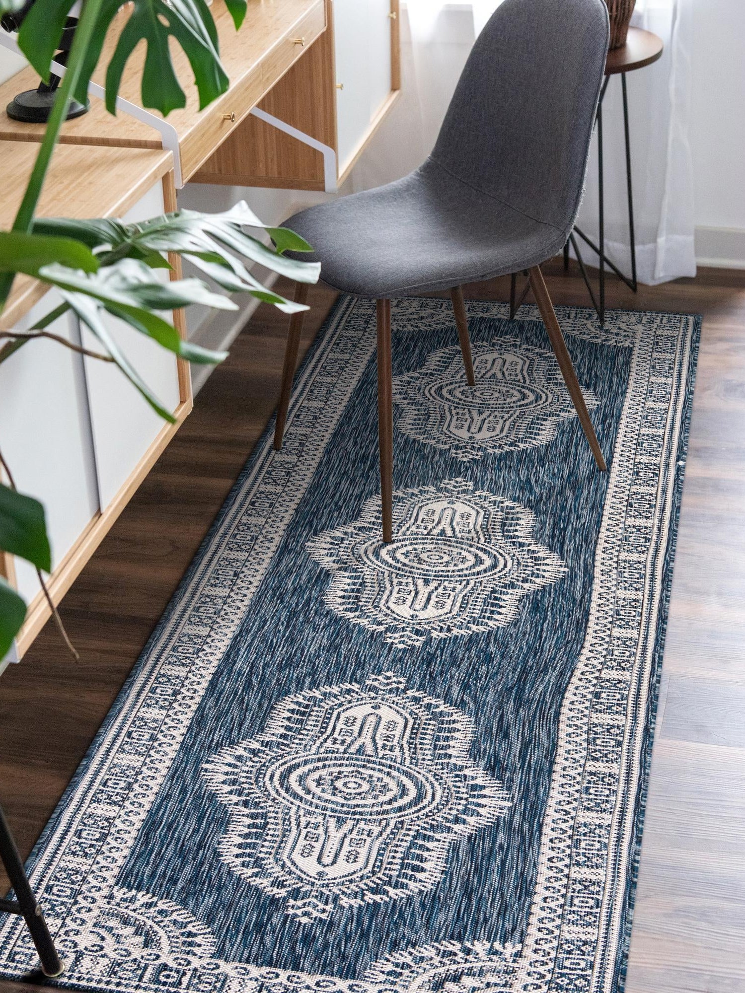 Blue 2' x 6' 1 Outdoor Traditional Runner Area Rug Weather Resistant for Patio, Deck, Terrace, Balcony, Porch Classical Design Outside Carpet for Sale at Rug Engine