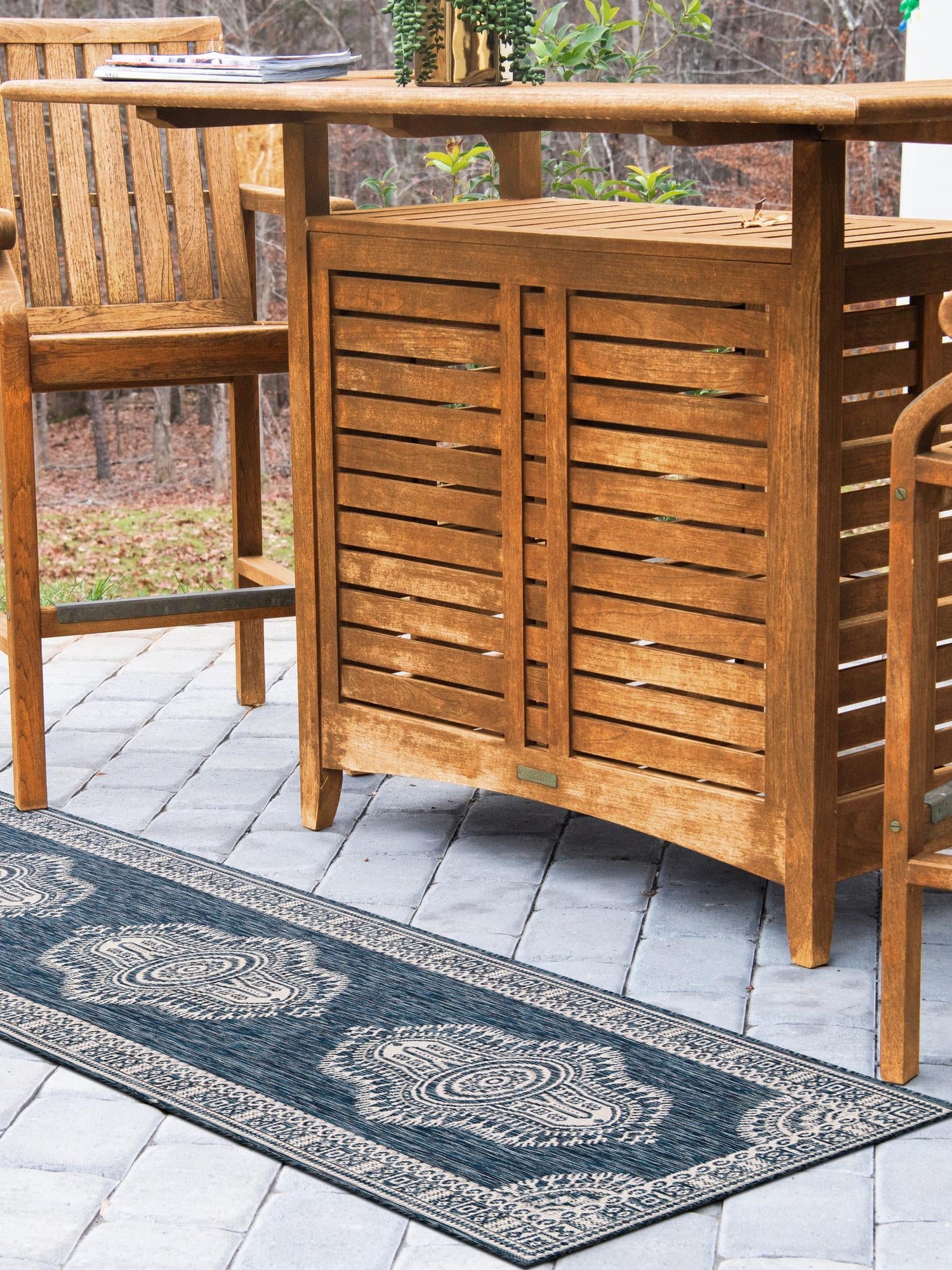 Blue 2' x 4' 1 Outdoor Traditional Runner Area Rug Weather Resistant for Patio, Deck, Terrace, Balcony, Porch Classical Design Outside Carpet for Sale at Rug Engine