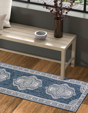 Blue 2' x 5' 3 Outdoor Traditional Runner Area Rug Weather Resistant for Patio, Deck, Terrace, Balcony, Porch Classical Design Outside Carpet for Sale at Rug Engine