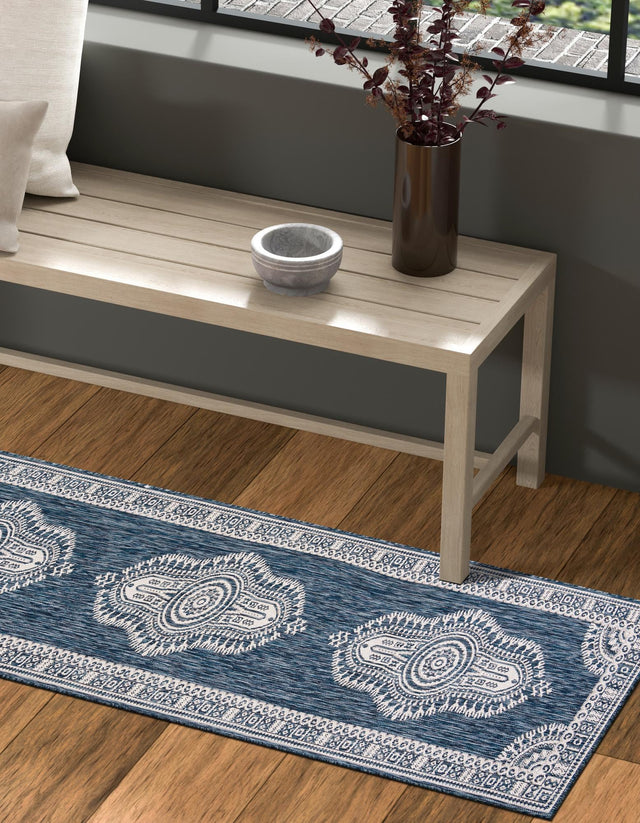 Blue 2' x 5' 3 Outdoor Traditional Runner Area Rug Weather Resistant for Patio, Deck, Terrace, Balcony, Porch Classical Design Outside Carpet for Sale at Rug Engine