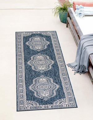 Blue 2' x 6' 1 Outdoor Traditional Runner Area Rug Weather Resistant for Patio, Deck, Terrace, Balcony, Porch Classical Design Outside Carpet for Sale at Rug Engine