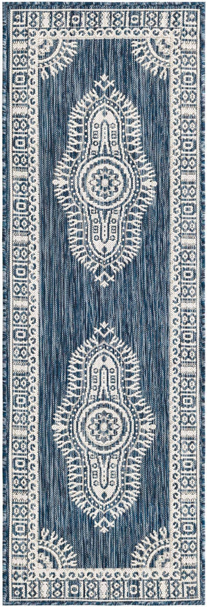 Blue 2' x 6' 1 Outdoor Traditional Runner Area Rug Weather Resistant for Patio, Deck, Terrace, Balcony, Porch Classical Design Outside Carpet for Sale at Rug Engine