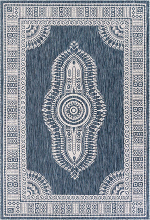 Blue 6' 1 x 9' Outdoor Traditional Rectangle Area Rug Weather Resistant for Patio, Deck, Terrace, Balcony, Porch Classical Design Outside Carpet for Sale at Rug Engine