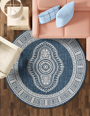 Blue 12' x 12' Outdoor Traditional Round Area Rug Weather Resistant for Patio, Deck, Terrace, Balcony, Porch Classical Design Outside Carpet for Sale at Rug Engine