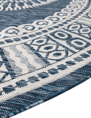 Blue 12' x 12' Outdoor Traditional Round Area Rug Weather Resistant for Patio, Deck, Terrace, Balcony, Porch Classical Design Outside Carpet for Sale at Rug Engine