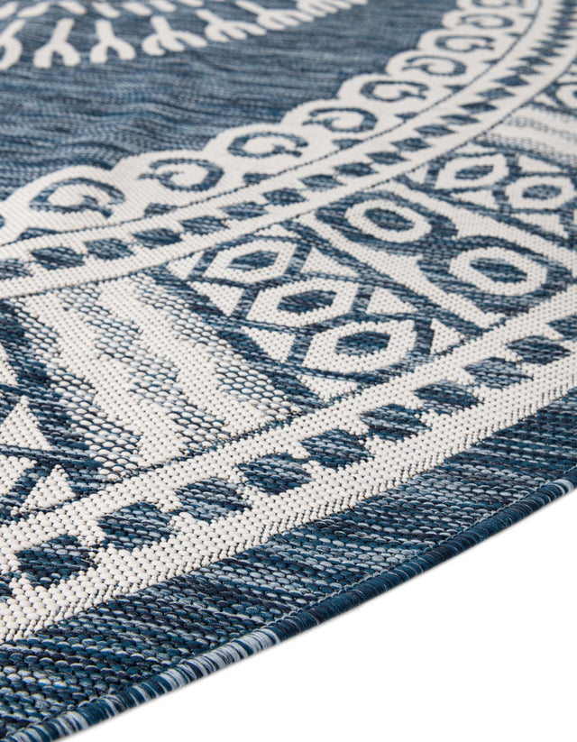 Blue 12' x 12' Outdoor Traditional Round Area Rug Weather Resistant for Patio, Deck, Terrace, Balcony, Porch Classical Design Outside Carpet for Sale at Rug Engine