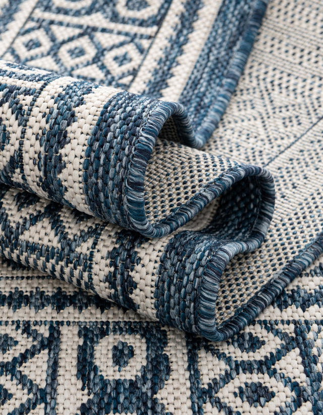 Blue 12' x 12' Outdoor Traditional Round Area Rug Weather Resistant for Patio, Deck, Terrace, Balcony, Porch Classical Design Outside Carpet for Sale at Rug Engine