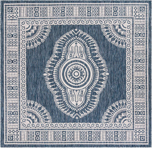 Blue 7' 10 x 7' 10 Outdoor Traditional Square Area Rug Weather Resistant for Patio, Deck, Terrace, Balcony, Porch Classical Design Outside Carpet for Sale at Rug Engine