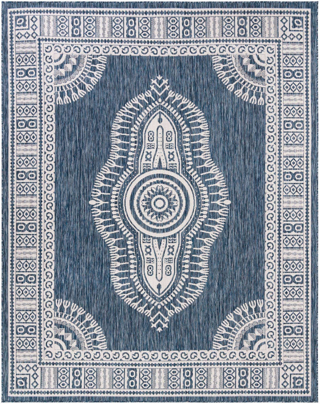 Blue 7' 10 x 10' Outdoor Traditional Rectangle Area Rug Weather Resistant for Patio, Deck, Terrace, Balcony, Porch Classical Design Outside Carpet for Sale at Rug Engine