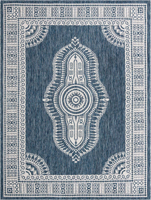 Blue 9' x 12' Outdoor Traditional Rectangle Area Rug Weather Resistant for Patio, Deck, Terrace, Balcony, Porch Classical Design Outside Carpet for Sale at Rug Engine
