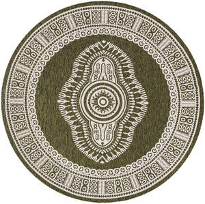 Green 10' x 10' Outdoor Traditional Round Area Rug Weather Resistant for Patio, Deck, Terrace, Balcony, Porch Classical Design Outside Carpet for Sale at Rug Engine