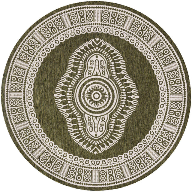 Green 10' x 10' Outdoor Traditional Round Area Rug Weather Resistant for Patio, Deck, Terrace, Balcony, Porch Classical Design Outside Carpet for Sale at Rug Engine