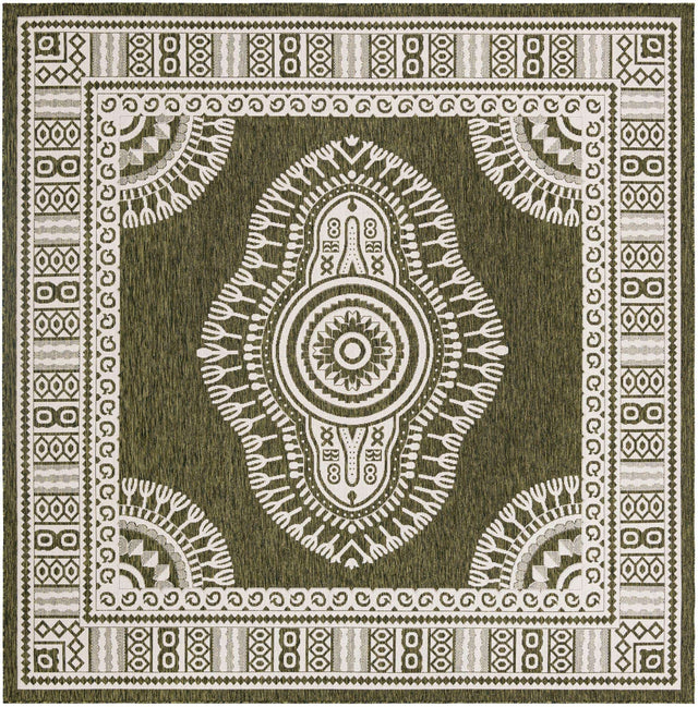 Green 10' x 10' Outdoor Traditional Square Area Rug Weather Resistant for Patio, Deck, Terrace, Balcony, Porch Classical Design Outside Carpet for Sale at Rug Engine
