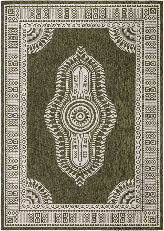 Green 10' x 14' 1 Outdoor Traditional Rectangle Area Rug Weather Resistant for Patio, Deck, Terrace, Balcony, Porch Classical Design Outside Carpet for Sale at Rug Engine