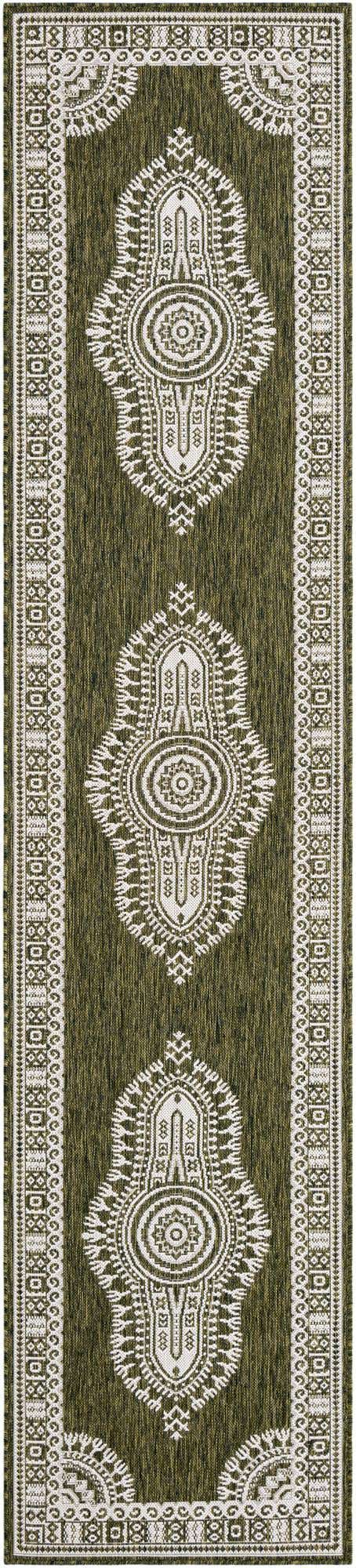 Green 2' 7 x 12' Outdoor Traditional Runner Area Rug Weather Resistant for Patio, Deck, Terrace, Balcony, Porch Classical Design Outside Carpet for Sale at Rug Engine
