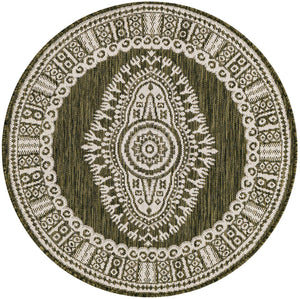 Green 3' 1 x 3' 1 Outdoor Traditional Round Area Rug Weather Resistant for Patio, Deck, Terrace, Balcony, Porch Classical Design Outside Carpet for Sale at Rug Engine