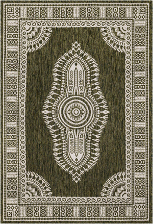 Green 4' 1 x 6' 1 Outdoor Traditional Rectangle Area Rug Weather Resistant for Patio, Deck, Terrace, Balcony, Porch Classical Design Outside Carpet for Sale at Rug Engine