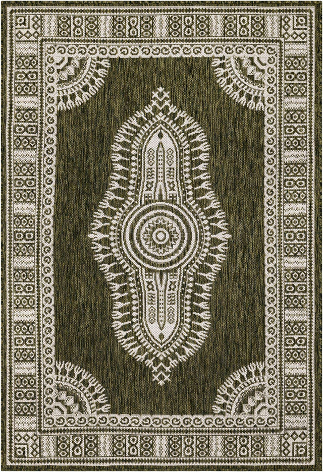 Green 4' 1 x 6' 1 Outdoor Traditional Rectangle Area Rug Weather Resistant for Patio, Deck, Terrace, Balcony, Porch Classical Design Outside Carpet for Sale at Rug Engine