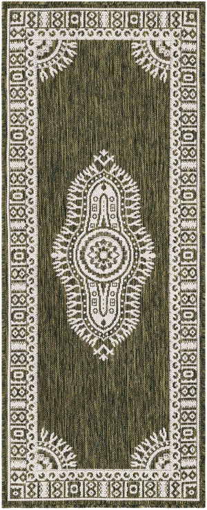 Green 2' x 5' 3 Outdoor Traditional Runner Area Rug Weather Resistant for Patio, Deck, Terrace, Balcony, Porch Classical Design Outside Carpet for Sale at Rug Engine