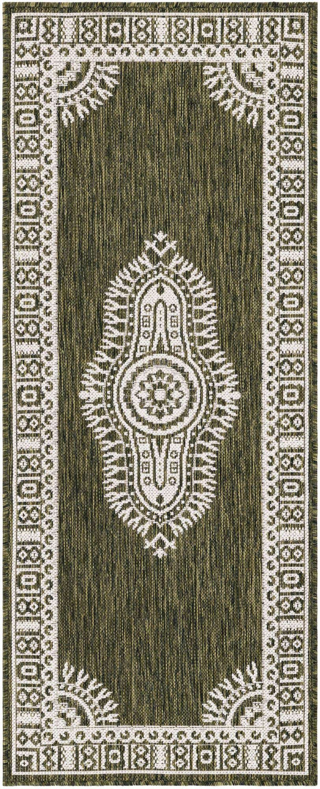 Green 2' x 5' 3 Outdoor Traditional Runner Area Rug Weather Resistant for Patio, Deck, Terrace, Balcony, Porch Classical Design Outside Carpet for Sale at Rug Engine